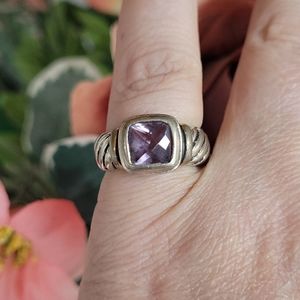 VTG Sterling Silver w gold accent braided rope ring 6.5 Purple Crystal Stone